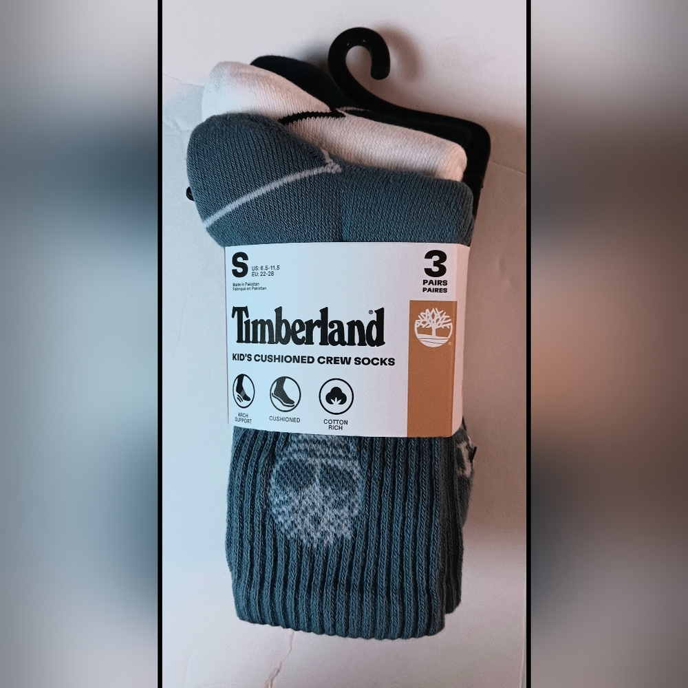 Timberland KIDS 3 Pair Pack, White, Navy,Teal. Cotton Blend,Shoe Size 6.5-11.5
